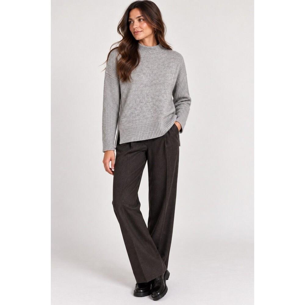 Toorallie 100% Australian Merino Wool Sweater Gray Mock Neck Textured Large